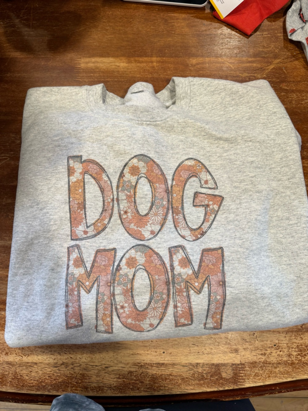 Gray "DOG MOM" Floral Graphic Crewneck Sweatshirt